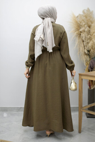 Yan Bağlamalı Toka Detaylı Elbise TSD260203 Haki - 6