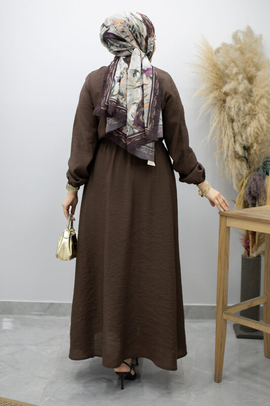 Yan Bağlamalı Toka Detaylı Elbise TSD260203 Kahverengi - 6