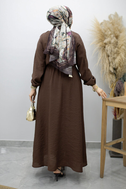 Yan Bağlamalı Toka Detaylı Elbise TSD260203 Kahverengi - 6