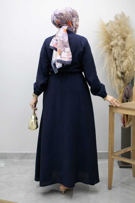 Yan Bağlamalı Toka Detaylı Elbise TSD260203 Lacivert - 6