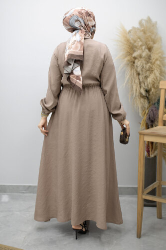 Yan Bağlamalı Toka Detaylı Elbise TSD260203 Vizon - 6