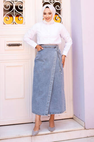 Yandan Bağlamalı Kot Etek TSD240615 Açık Mavi 