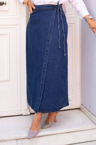 Yandan Bağlamalı Kot Etek TSD240615 Mavi - 2