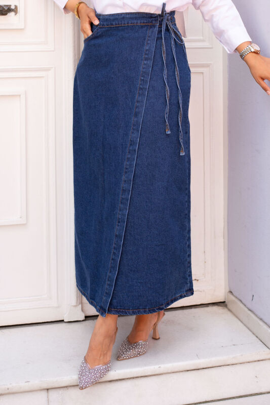 Yandan Bağlamalı Kot Etek TSD240615 Mavi - 2