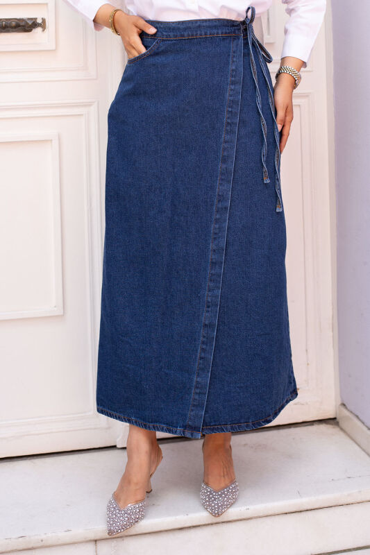 Yandan Bağlamalı Kot Etek TSD240615 Mavi - 3