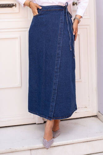 Yandan Bağlamalı Kot Etek TSD240615 Mavi - 4