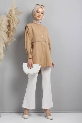 Yandan Bağlamalı Tunik TSD220643 Vizon 