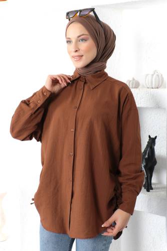 Yanı Büzgü Detaylı Tunik TSD230104 Kahverengi 