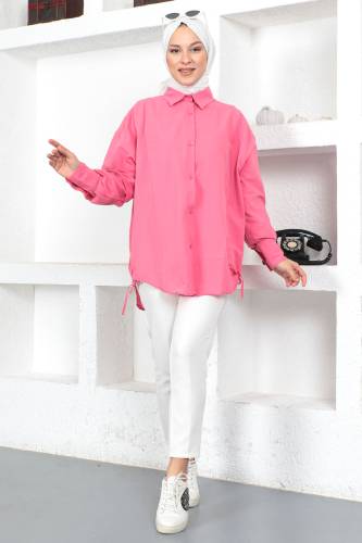 Yanı Büzgü Detaylı Tunik TSD230104 Pembe - Tesettür Dünyası (1)