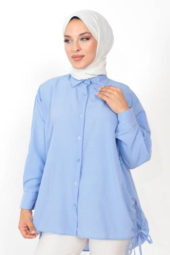 Yanı Büzgülü Tunik TSD230902 Bebe Mavisi - Tesettür Dünyası (1)