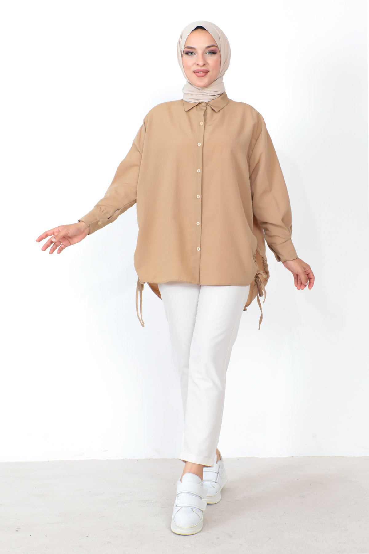 Tesettür Dünyası - Yanı Büzgülü Tunik TSD230902 Camel