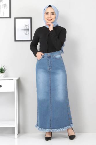 Yanları Çakımlı Kot Etek TSD22019 Açık Mavi - 3