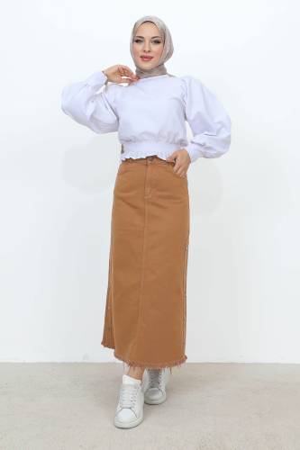 Yanları Çakımlı Kot Etek TSD22019 Taba 