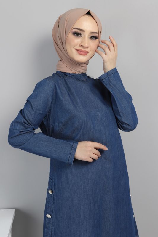 Yanları Düğmeli İkili Kot Takım TSD220512 Koyu Mavi - 2