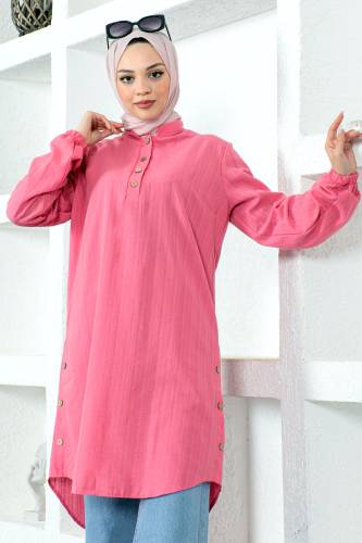 Yanları Düğmeli Tunik TSD230110 Pembe - Tesettür Dünyası (1)
