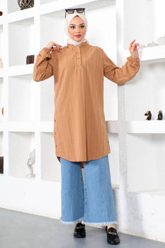 Yanları Düğmeli Tunik TSD230110 Taba 