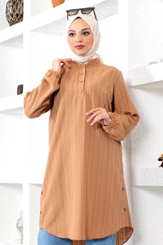 Yanları Düğmeli Tunik TSD230110 Taba - 2