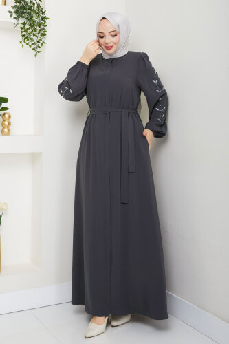 Yaprak Desenli Ferace TSD250153 Antrasit 