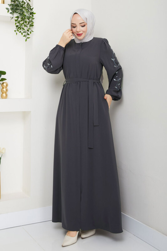 Yaprak Desenli Ferace TSD250153 Antrasit - 1