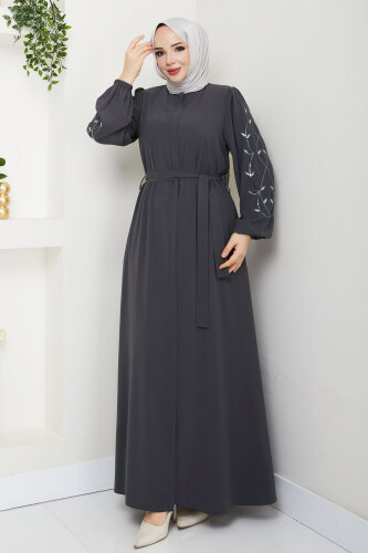 Yaprak Desenli Ferace TSD250153 Antrasit - 4