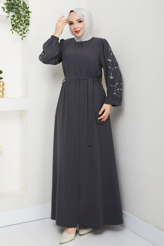 Yaprak Desenli Ferace TSD250153 Antrasit - 4