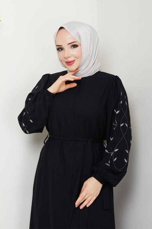 Yaprak Desenli Ferace TSD250153 Siyah - 2
