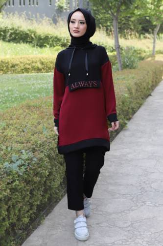 Yazı Detaylı Tunik TSD220531 Bordo 