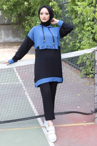 Yazı Detaylı Tunik TSD220531 İndigo 