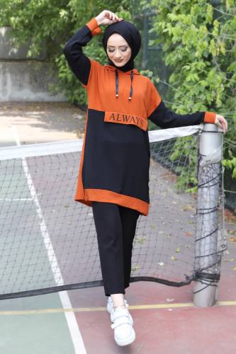 Yazı Detaylı Tunik TSD220531 Kiremit 