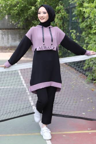 Yazı Detaylı Tunik TSD220531 Lila 