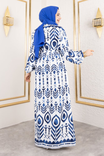 Damla Desenli Viskon Elbise TSD250140 İndigo - 5