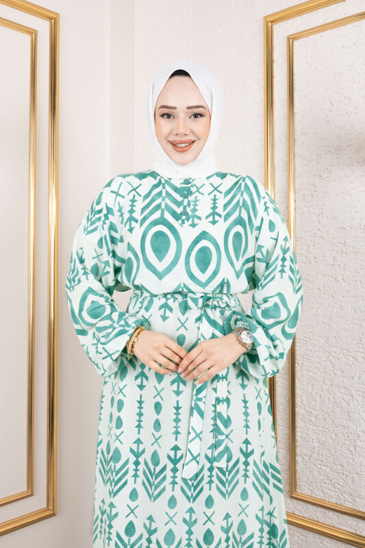 Damla Desenli Viskon Elbise TSD250140 Mint Yeşili - 2