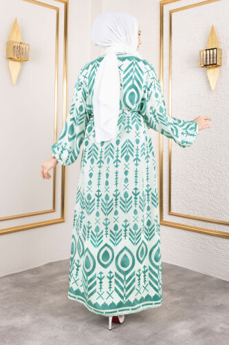 Damla Desenli Viskon Elbise TSD250140 Mint Yeşili - 5