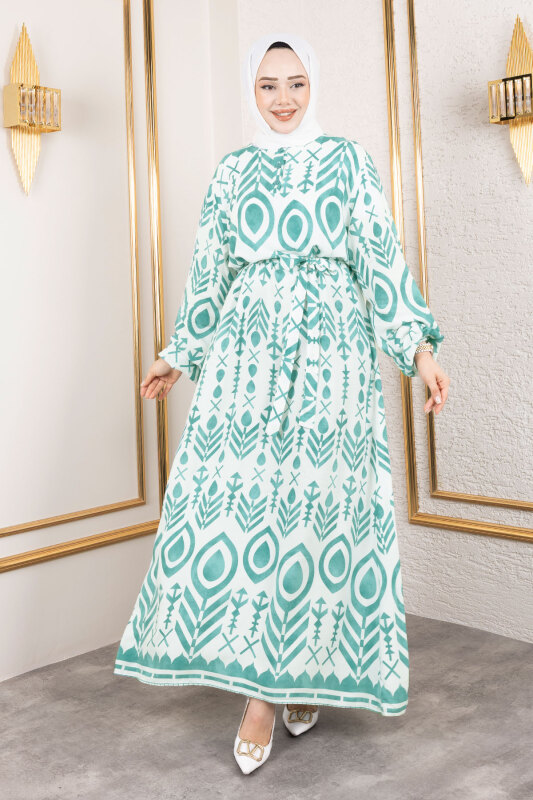 Damla Desenli Viskon Elbise TSD250140 Mint Yeşili - 3