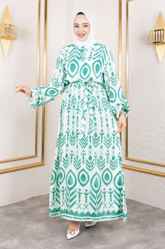 Damla Desenli Viskon Elbise TSD250140 Mint Yeşili - 4