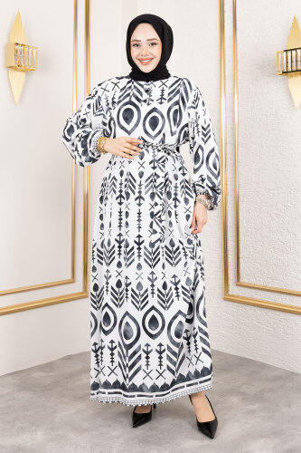 Damla Desenli Viskon Elbise TSD250140 Siyah - 4