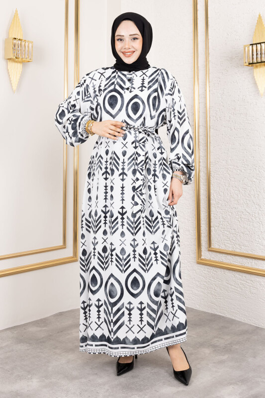 Damla Desenli Viskon Elbise TSD250140 Siyah - 4