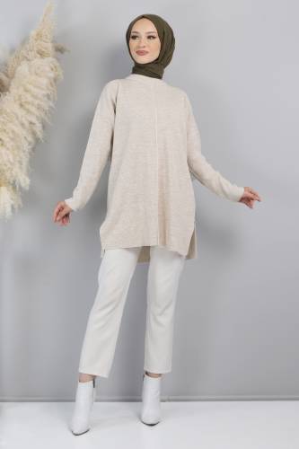 Yırtmaç Detaylı Kazak TSD220716 Bej 