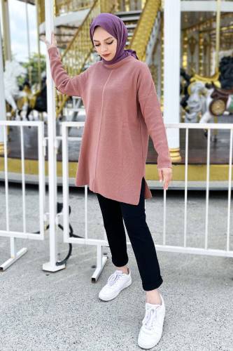 Yırtmaç Detaylı Kazak TSD220716 Gül Kurusu 