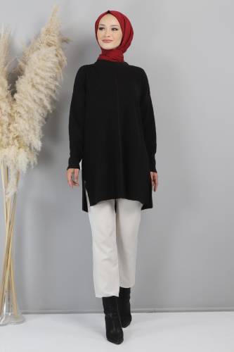 Yırtmaç Detaylı Kazak TSD220716 Siyah 