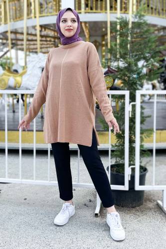 Yırtmaç Detaylı Kazak TSD220716 Vizon 