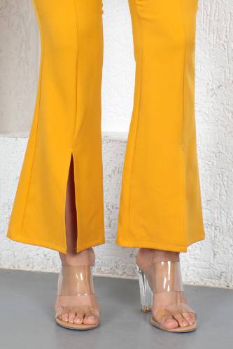 Yırtmaçlı Kumaş Pantolon TSD230368 Hardal - 5