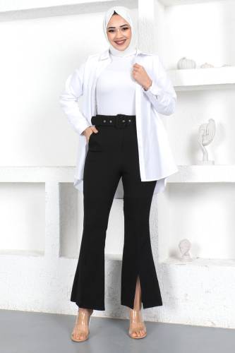 Yırtmaçlı Kumaş Pantolon TSD230368 Siyah - Tesettür Dünyası (1)