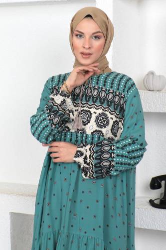 Yonca Desenli Elbise TSD230410 Yeşil - 2