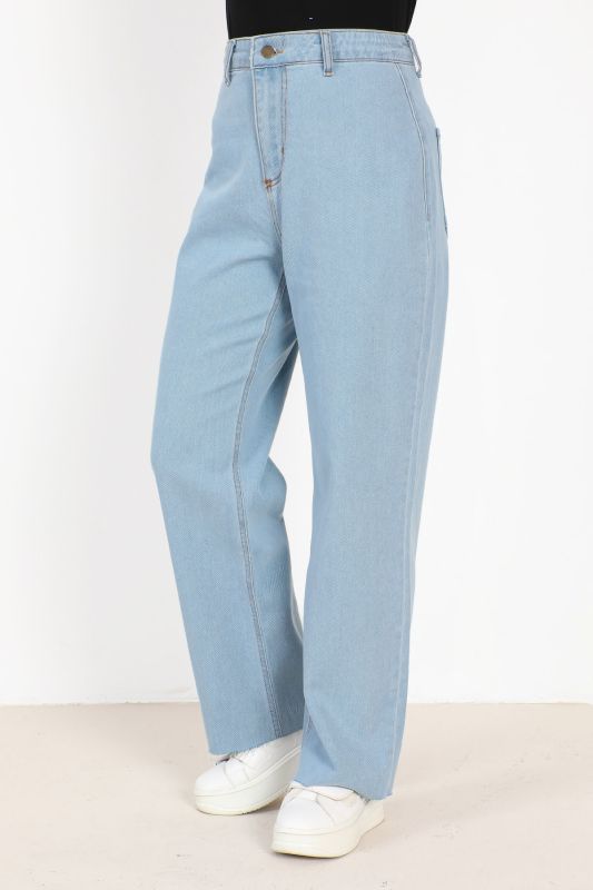 Yüksek Bel Bol Paça Kot Pantolon TSD231008 Açık Mavi - 2