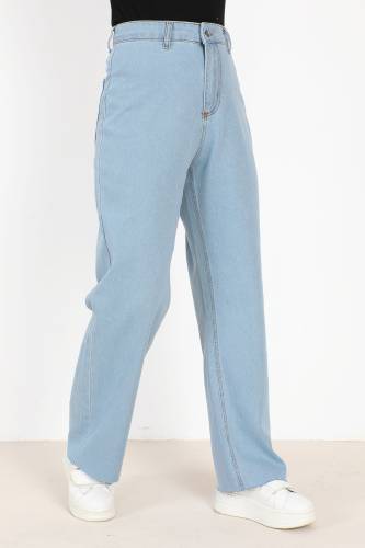 Yüksek Bel Bol Paça Kot Pantolon TSD231008 Açık Mavi - 3