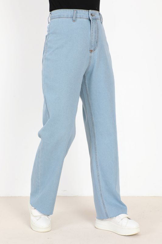 Yüksek Bel Bol Paça Kot Pantolon TSD231008 Açık Mavi - 3