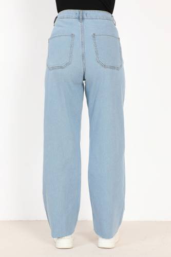Yüksek Bel Bol Paça Kot Pantolon TSD231008 Açık Mavi - 4