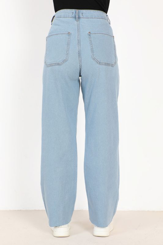 Yüksek Bel Bol Paça Kot Pantolon TSD231008 Açık Mavi - 4
