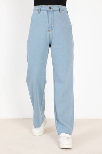 Yüksek Bel Bol Paça Kot Pantolon TSD231008 Açık Mavi - 1